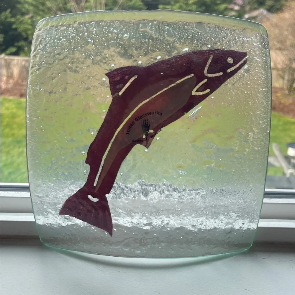 Set of 3 Jones Glassworks Fused Glass Sockeye Salmon Platters | Handcrafted Seat